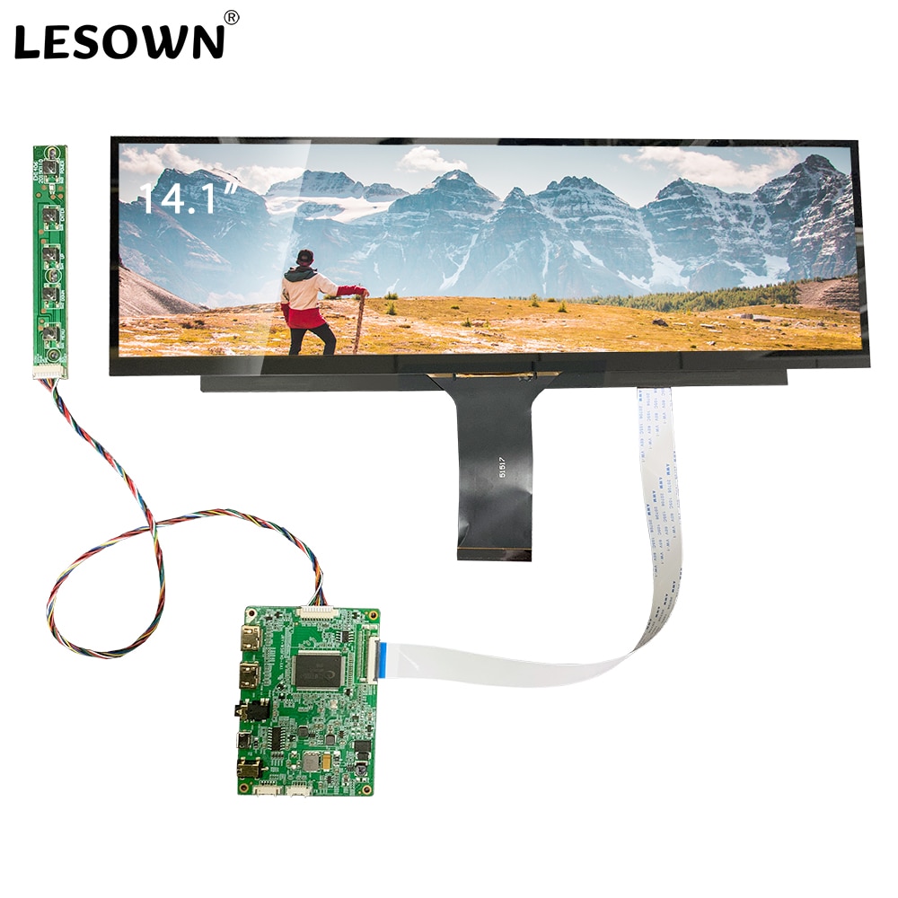 LESOWN Ʈġ  LCD ̵ г ÷, 14.1 ġ ġ ũ, 1920x550 HDMI USB C , ̽  